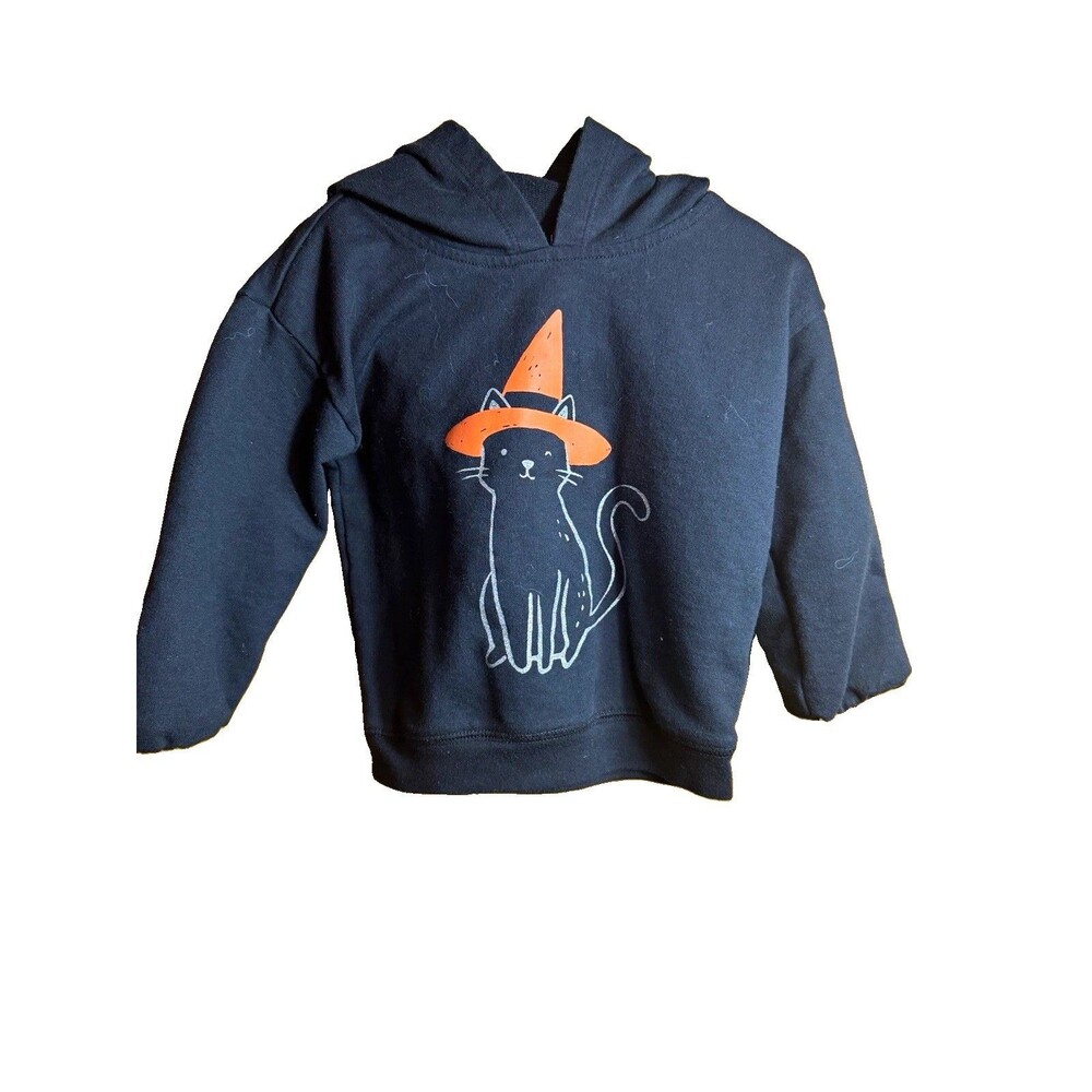 Carter's Girls 2T Black Pullover Hoodie Hooded Halloween Cat Graphic Print